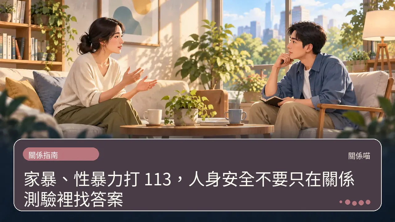 家暴、性暴力打 113,人身安全不要只在關係測驗裡找答案主題插畫