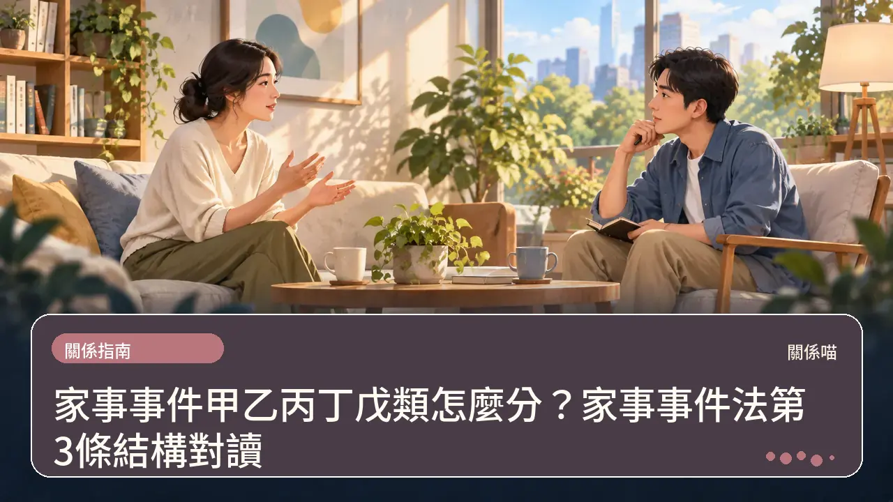 家事事件甲乙丙丁戊類怎麼分？家事事件法第3條結構對讀主題插畫